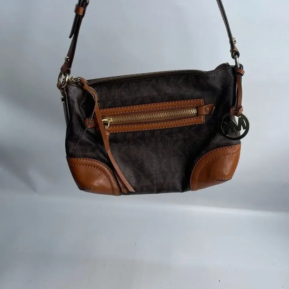 Michael Kors Fallon Leather‎ and Canvas Monogram Shoulder Bag